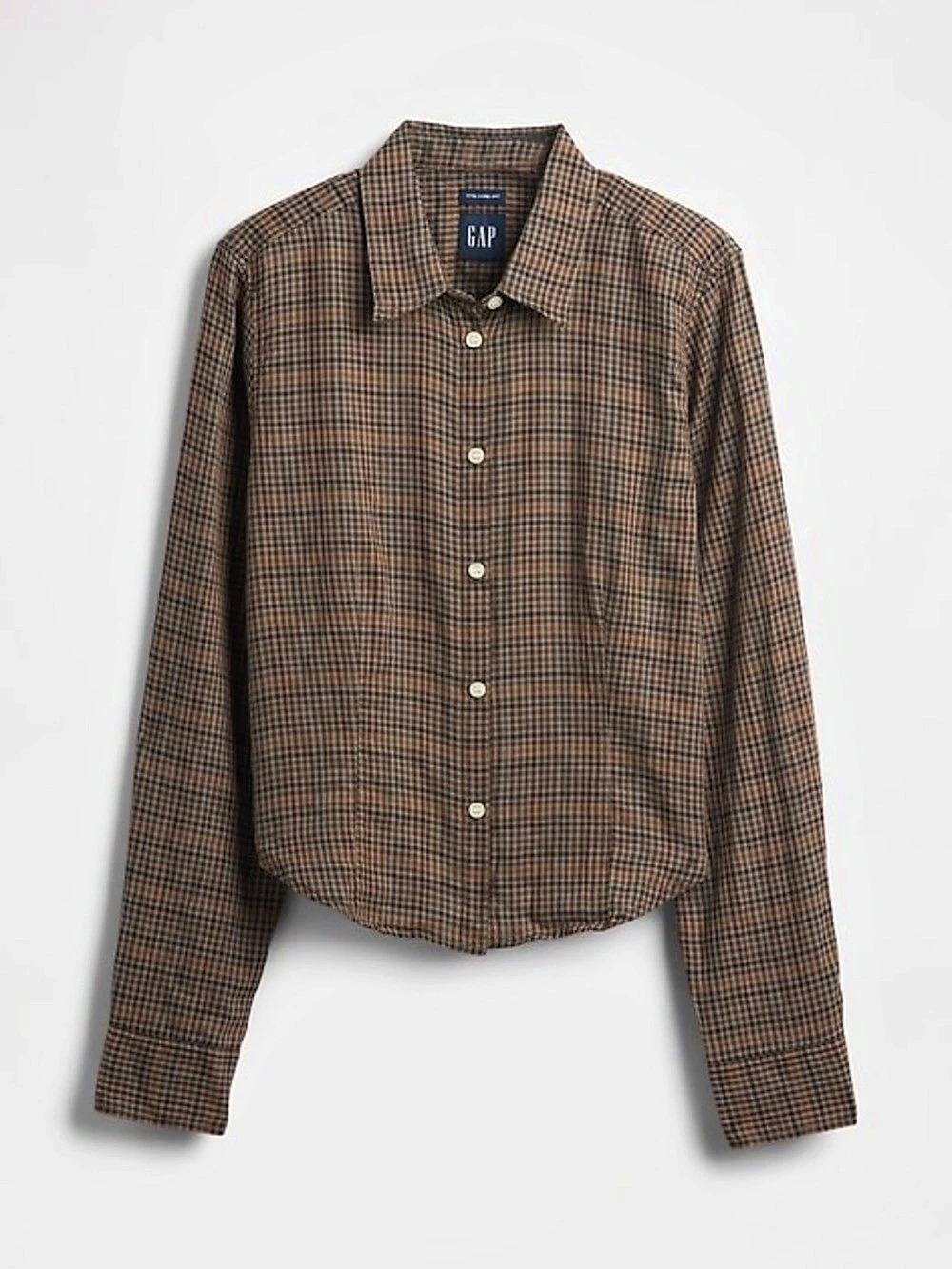 Gap Fitted Cropped Shirt Checkered Cropped Shirt in Brown & Black Size Medium